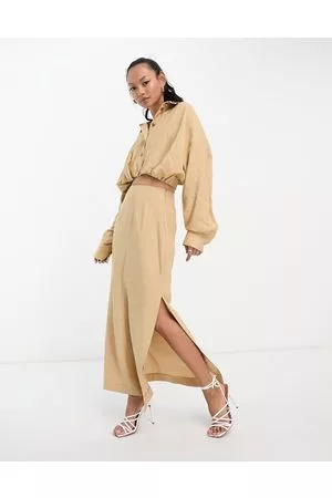 ASOS Cropped batwing shirt with elastic back detail in camel