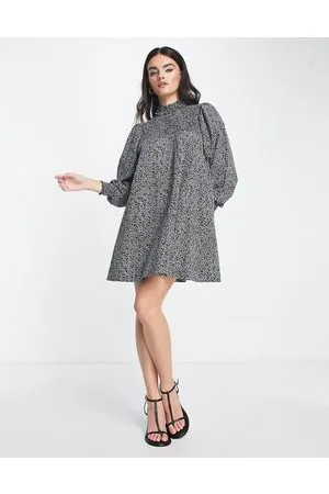 Whistles Shirred smock dress in green and pink smudge