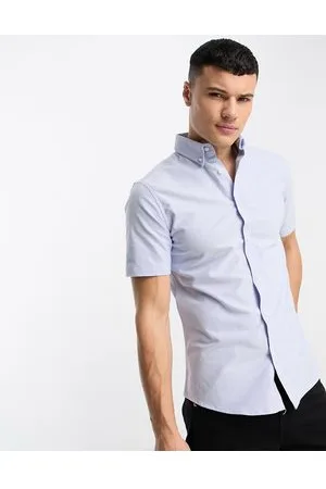 River Island Short sleeve stretch Oxford shirt in light