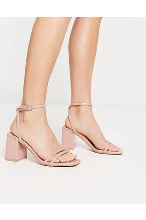 Truffle Collection Square toe block heel barely there sandals in beige