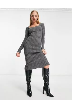 EDITED the label Mujer Casuales - Square neck fitted jumper dress in charcoal