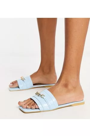 Truffle Mujer Mocasines - Chain loafer sliders in blue croc
