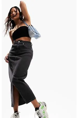 ASOS ASOS DESIGN Petite denim midi skirt with split hem in washed