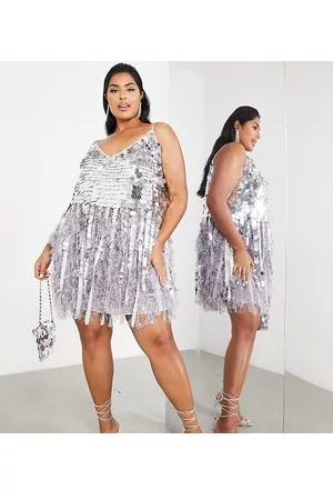 ASOS Mujer Cortos - Curve paillette sequin mini dress with faux feather hem in and lilac
