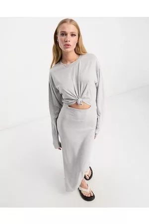 ASOS Long sleeve sweat midi dress with knot in