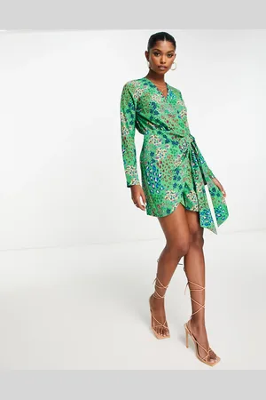 Never Fully Dressed Wrap tie mini dress in emerald leopard