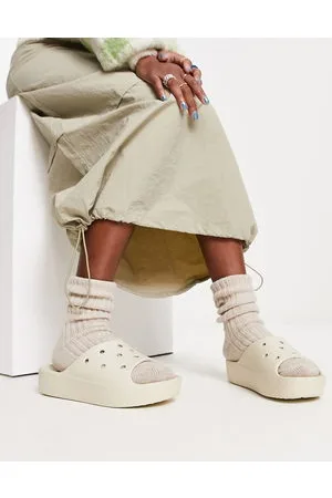 Crocs Platform Slider Sandals In Bone