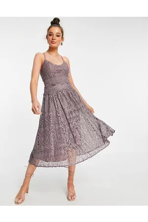 ASOS Cami strap midi prom dress in lace with circle trims in Dusty Mauve