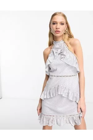 True Decadence Jacquard dress with ruffles in light