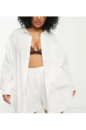 ASOS Curve textured button through beach shirt in
