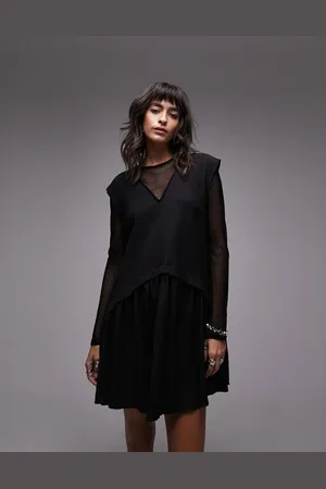 Topshop Mesh insert mini chuck on dress in