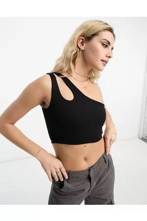 Pull&Bear Double strap one shoulder crop top in