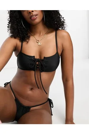 ONLY Square neck lace up bikini top in