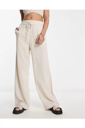 SELECTED Femme linen touch drawstring casual trousers in sand