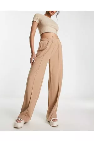 VILA Casual wide leg trousers with tie waist in camel