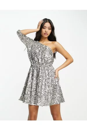 Forever New Mujer Cortos - One shoulder puff sleeve sequin mini dress in champagne