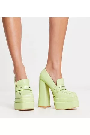 Daisy Street Exclusive double platform heeled loafers in lime