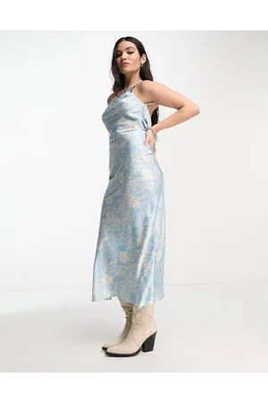 Emory Park Satin paisley print one shoulder midaxi dress in blue