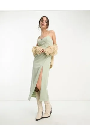 Emory Park Bust detail split hem midi dress in soft sage