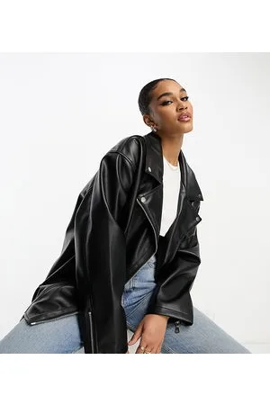 ASOS ASOS DESIGN Tall longline oversized faux leather biker jacket in