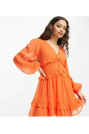 ASOS ASOS DESIGN Petite button through pintuck mini dobby dress in bright