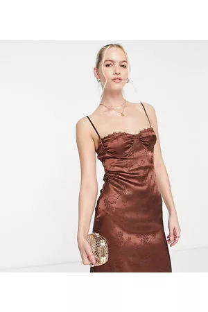 Lola May Satin jacquard mini dress with strappy back in chocolate