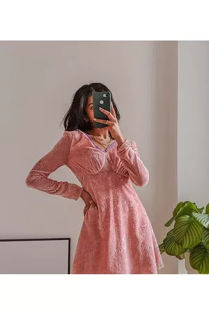 Labelrail X Pose and Repeat long sleeve mini tea dress in burnout velvet