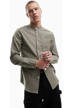 ASOS Slim fit oxford shirt with grandad collar in washed khaki