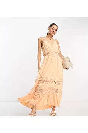 Y.A.S Mujer Maxi - Lace insert cami maxi dress in apricot