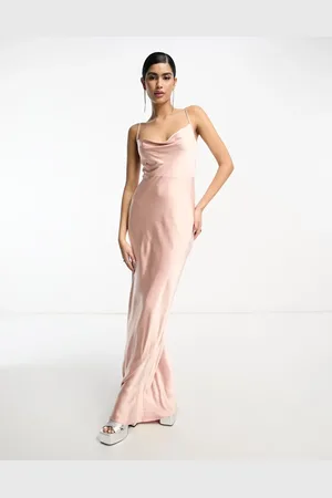 Pretty Lavish Bridesmaid Keisha cowl neck satin maxi dress in blush