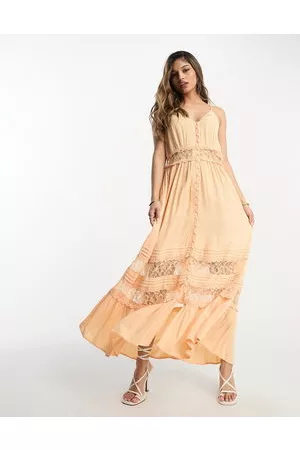 Y.A.S Mujer Maxi - Lace insert cami maxi dress in apricot