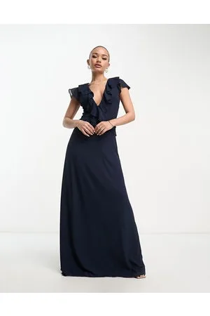 TFNC Bridesmaid chiffon maxi dress with frill detail in