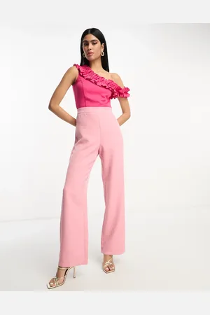 In The Style Exclusive contrast frill one shoulder jumpsuit in