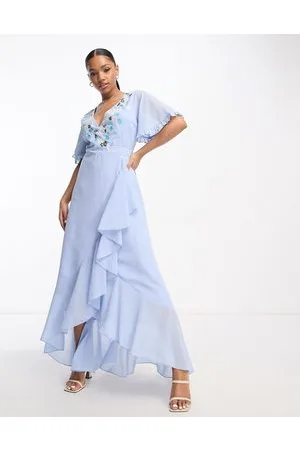 Maya Deluxe Embroidered wrap dress in baby