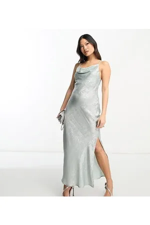 VILA Glam lace up back cami maxi dress in shimmer