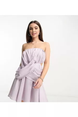 ASOS ASOS DESIGN Petite satin bandeau drape twist mini dress with cut out detail in lilac