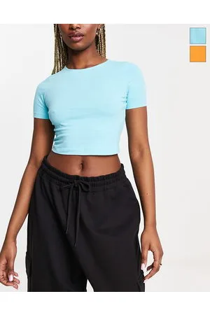 ASOS Fitted crop t-shirt 2 pack in bright orange and blue