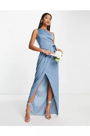 TFNC Bridesmaids one shoulder maxi dress with pleated detail in