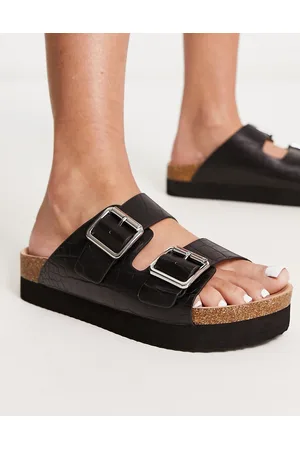 Monki Double strap flat croc sandals in