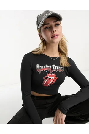 Pull&Bear Mujer Cropped - Rolling Stones graphic long sleeved crop t-shirt in
