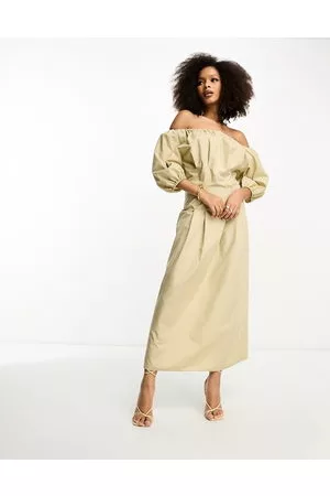 ASOS Mujer Strapless y off shoulder - Clean cotton corset waist off shoulder maxi dress in