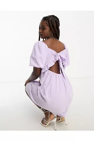 Monki Mujer De playa - Crepe puff sleeve open back mini dress in lilac