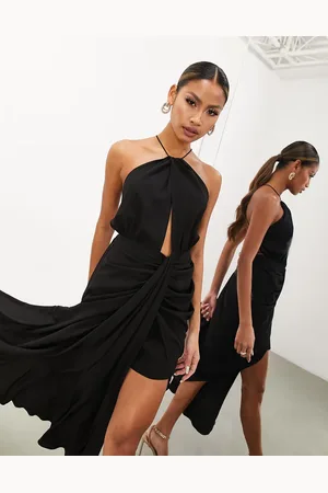 ASOS Drape halter midi dress with tie detail in