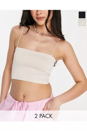 Pull&Bear Mujer Crop tops - 2 pack strappy ribbed tube crop top in & nude