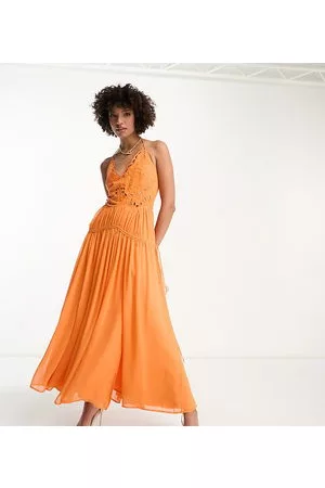 ASOS Mujer Maxi - ASOS DESIGN Tall cutwork maxi slip dress with drawstring waist in