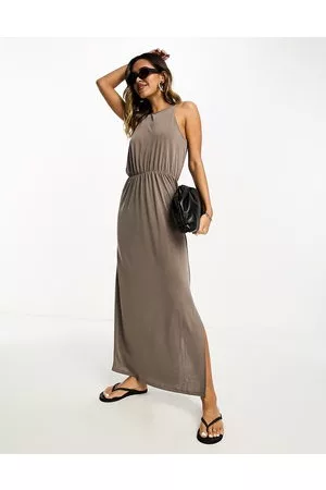 VILA Mujer Casuales - Slinky racer neck maxi dress with split sides in stone
