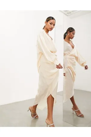 ASOS Drape detail midi shirt dress in seashell