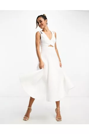ASOS Mujer Cóctel - Minimal wrap seamed prom midi dress in ivory