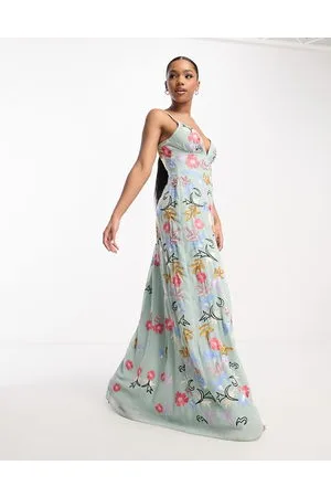 Maya Deluxe Cami embroidered tea dress in sage