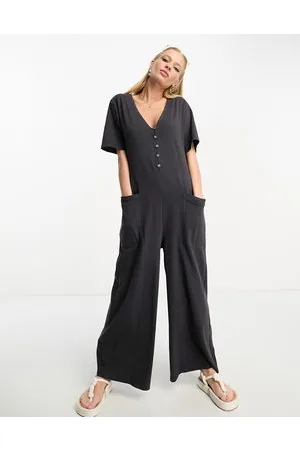 ASOS Jersey button front chuck on jumpsuit in washed